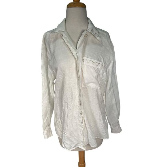 Vintage Courtenay 100% Linen Beach Light Weight Long Sleeve Size 10 Button Down - Picture 4 of 11